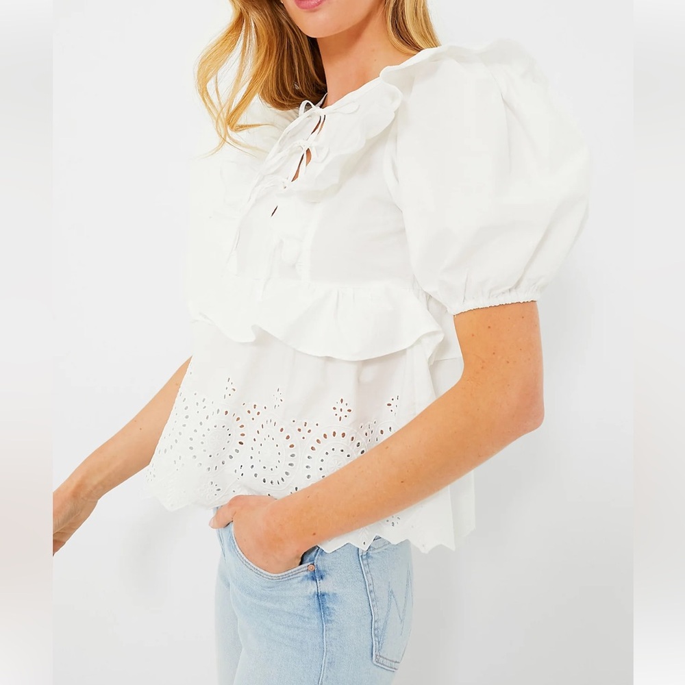 Tuckernuck Moon River Exclusive White Eyelet Ruffle Top Various - Picture 2 of 13